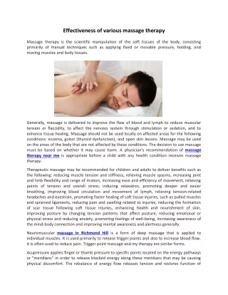 Effectiveness of various massage therapy