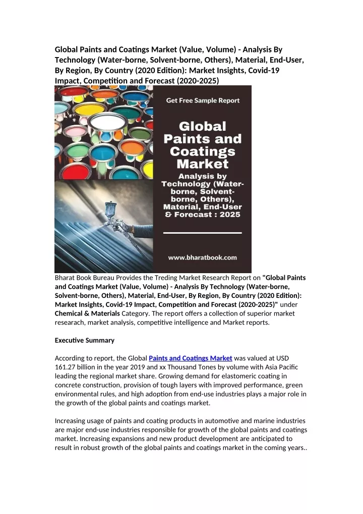 global paints and coatings market value volume