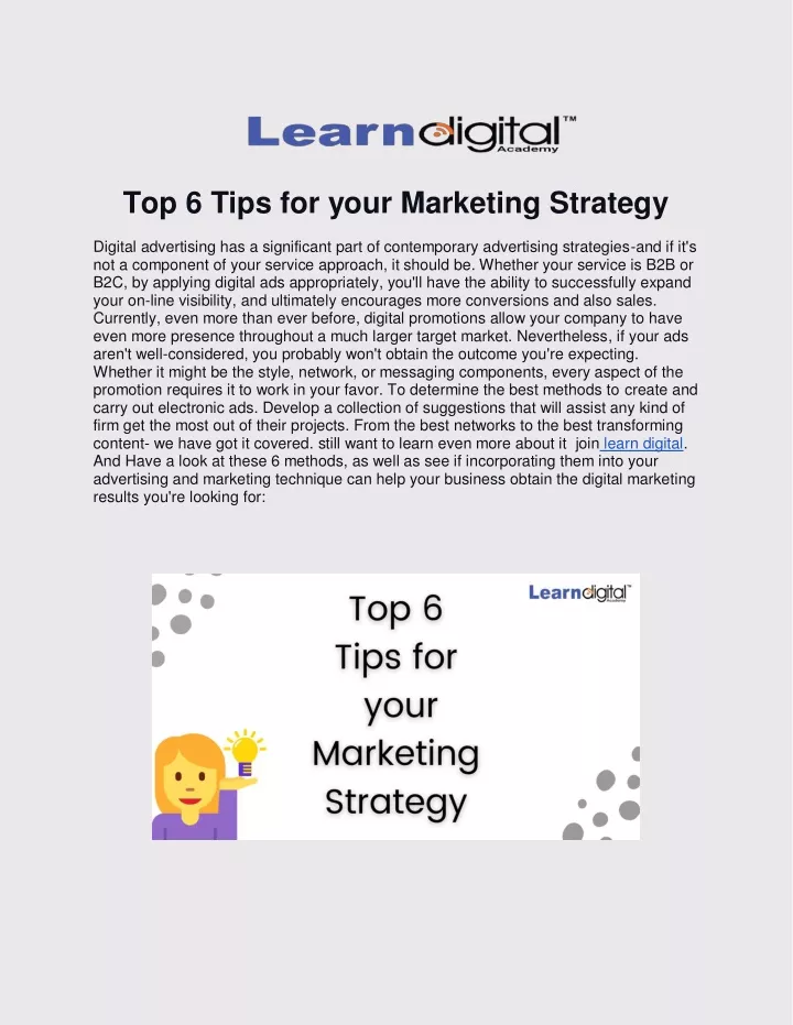 top 6 tips for your marketing strategy