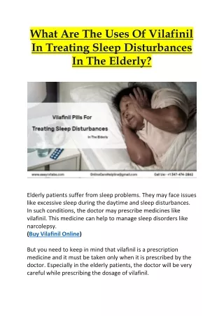 What Are The Uses Of Vilafinil In Treating Sleep Disturbances In The Elderly?