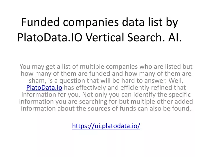 funded companies data list by platodata io vertical search ai