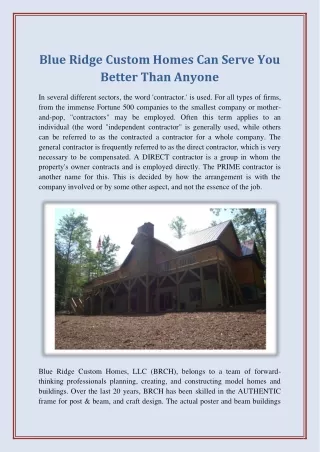 Blue Ridge Custom Homes Can Serve You Better Than Anyone