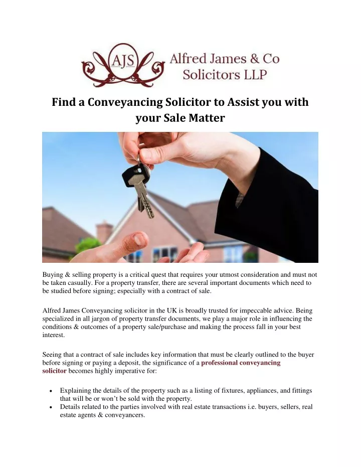 find a conveyancing solicitor to assist you with