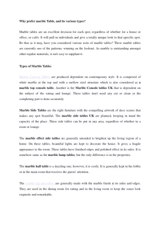 why prefer marble table and its various types