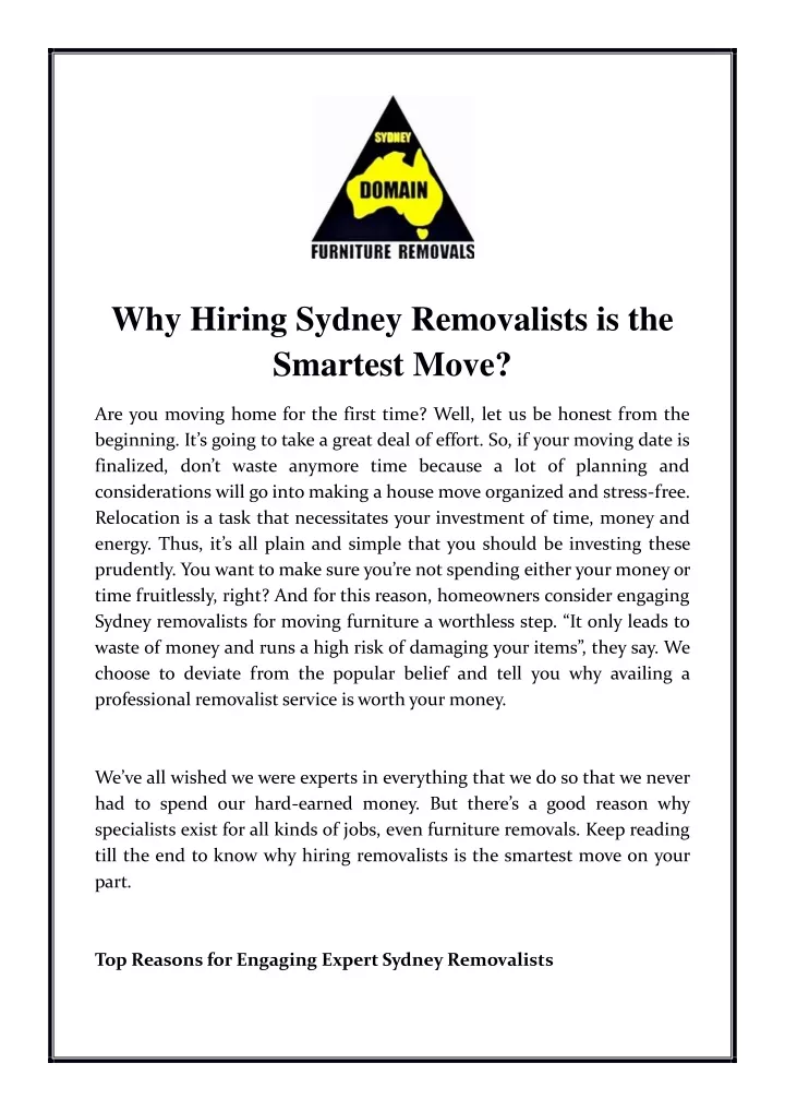 why hiring sydney removalists is the smartest move