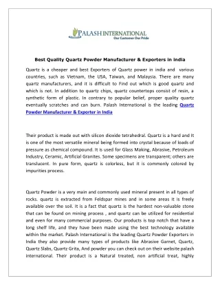 Best Quality Quartz Powder Manufacturer & Exporters in india