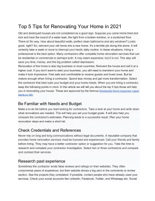 Top 5 Tips for Renovating Your Home in 2021