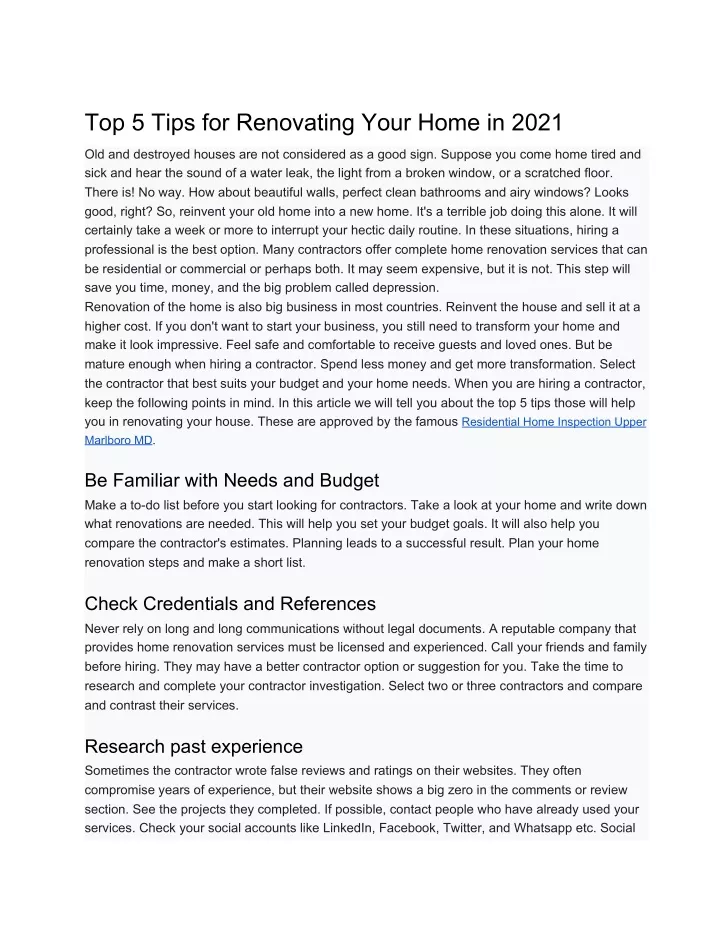 top 5 tips for renovating your home in 2021
