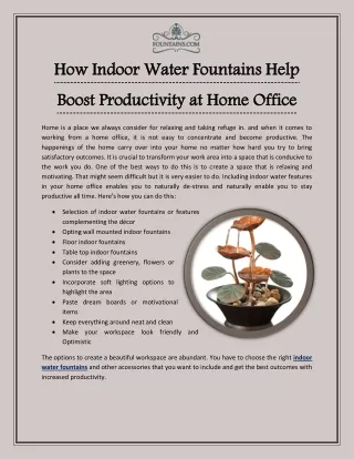 How Indoor Water Fountains Help Boost Productivity at Home Office