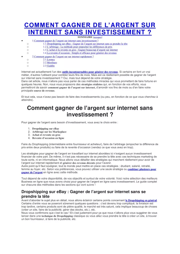 comment gagner de l argent sur internet sans