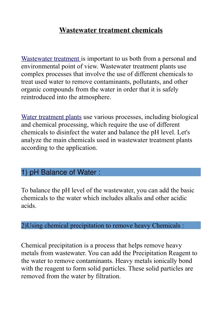 wastewater treatment chemicals
