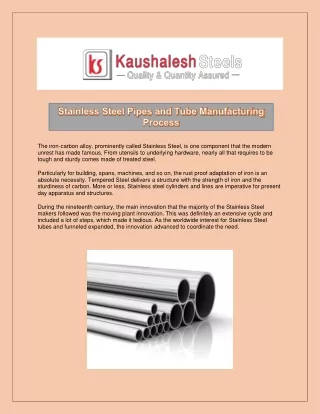 Stainless Steel Pipes and Tube Manufacturing Process