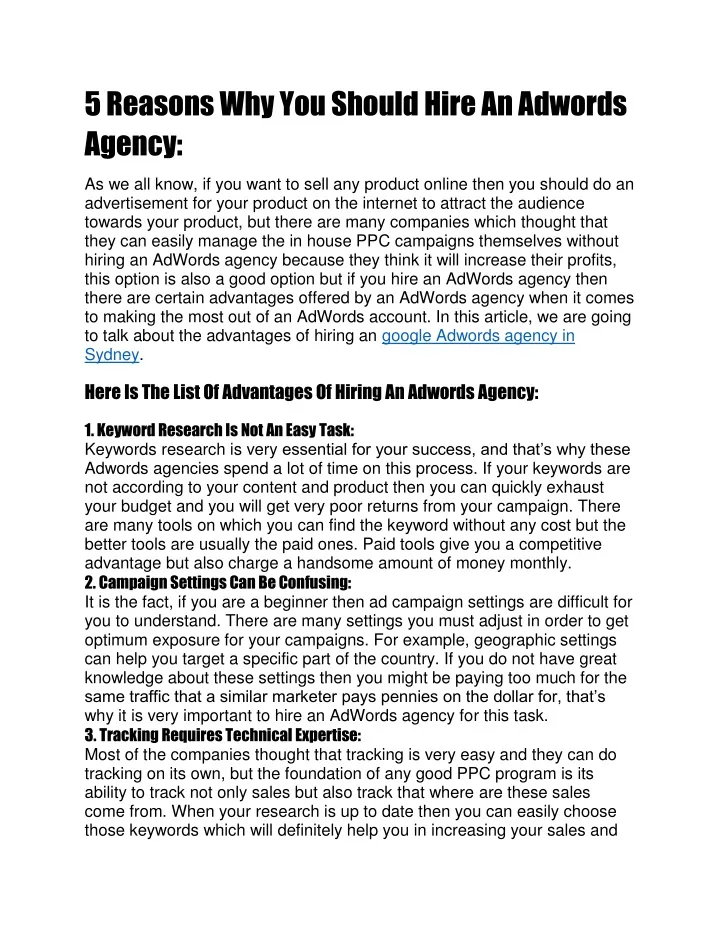 5 reasons why you should hire an adwords agency