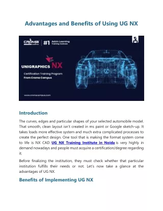 advantages and benefits of using ug nx