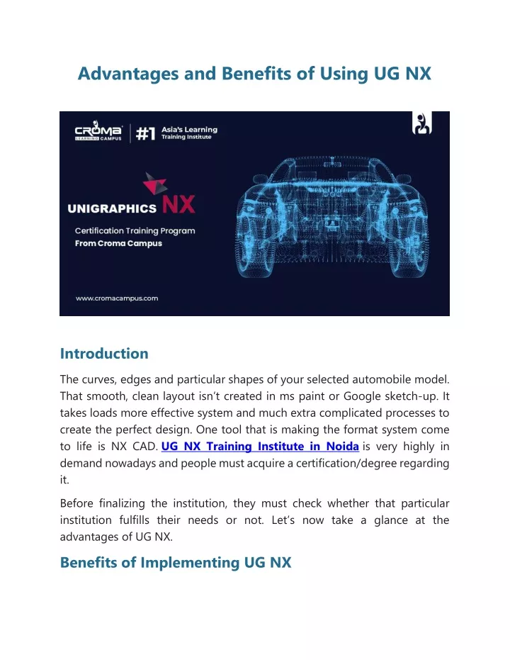 advantages and benefits of using ug nx