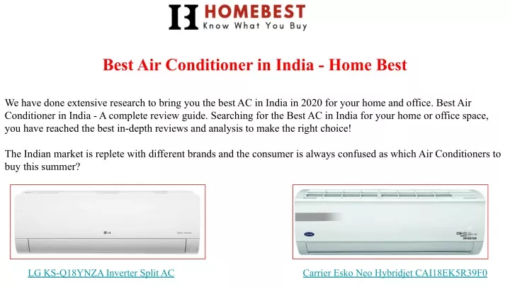 best air conditioner in india home best