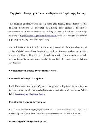 crypto exchange platform development crypto