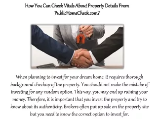 How You Can Check Vitals About Property Details From Publichomecheck.Com?