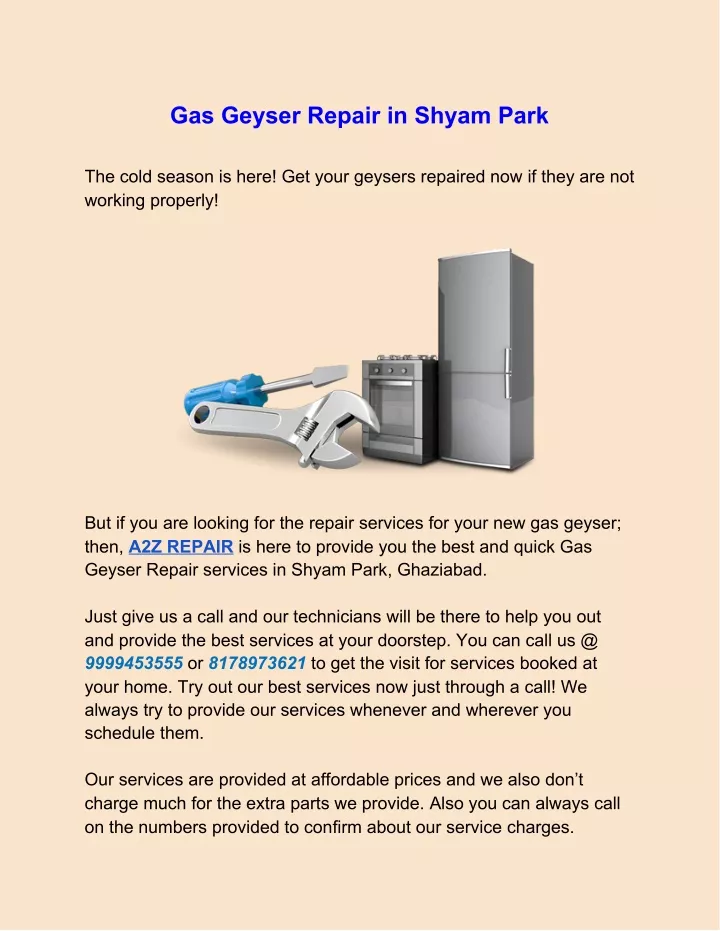 gas geyser repair in shyam park
