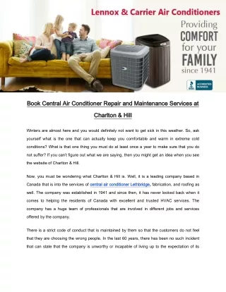 Book Central Air Conditioner Repair and Maintenance Services at Charlton & Hill