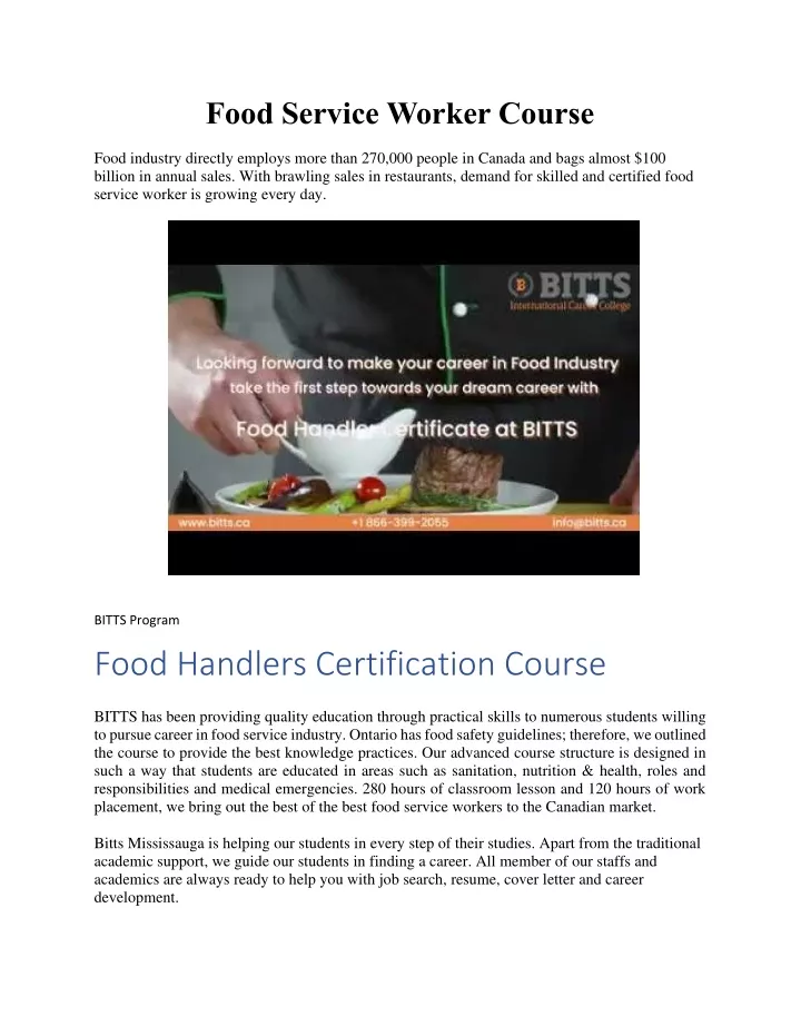 food service worker course