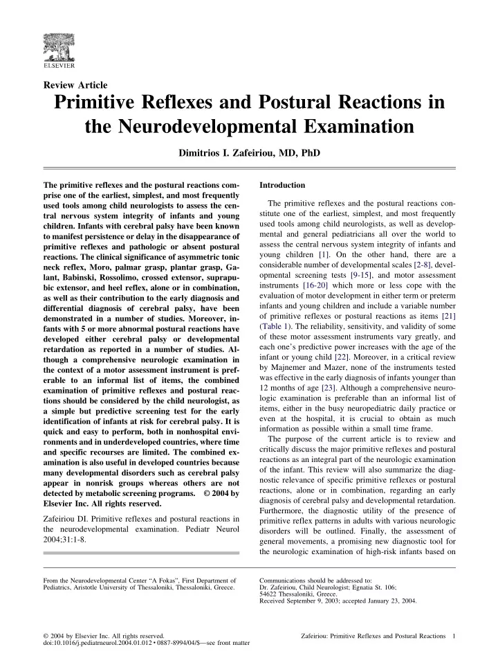 review article primitive reflexes and postural