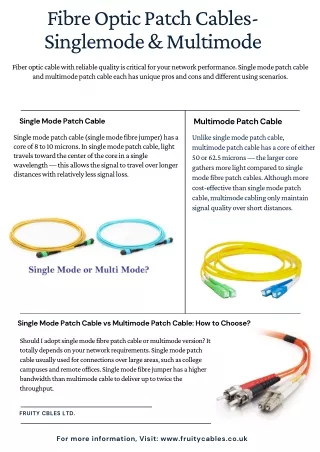 Fibre Optic Patch Cables  -  Singlemode & Multimode