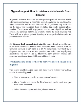 bigpond support how to retrieve deleted emails