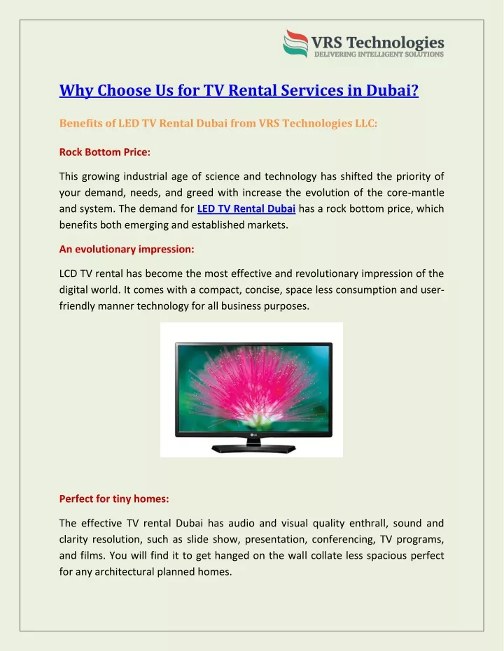 why choose us for tv rental services in dubai