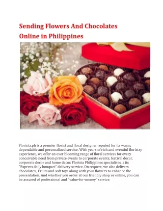 Sending Flowers And Chocolates Online in Philippines