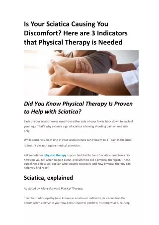 Is Your Sciatica Causing You Discomfort? Here are 3 Indicators that Physical Therapy is Needed