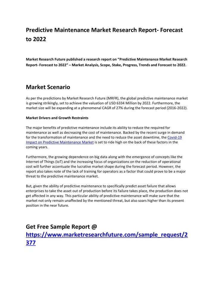 predictive maintenance market research report