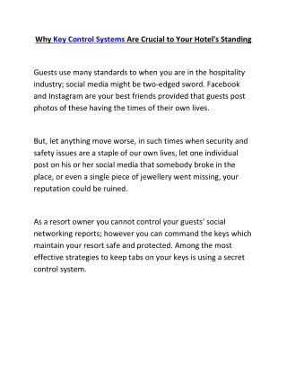 why key control systems are crucial to your hotel
