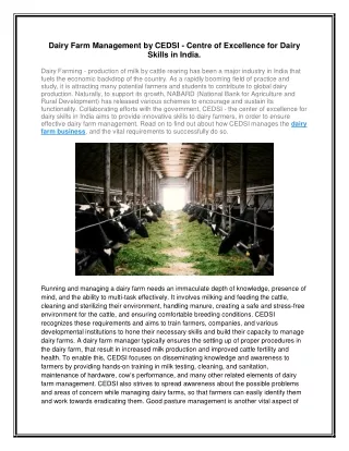 dairy farm management by cedsi centre
