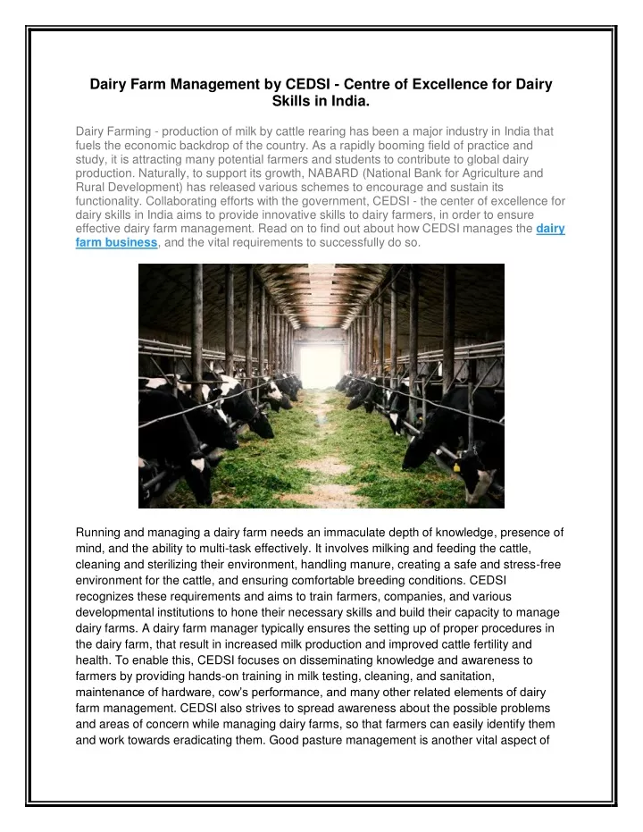 dairy farm management by cedsi centre