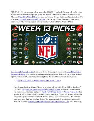 Watch NFL Week 13 Live Stream HD Free