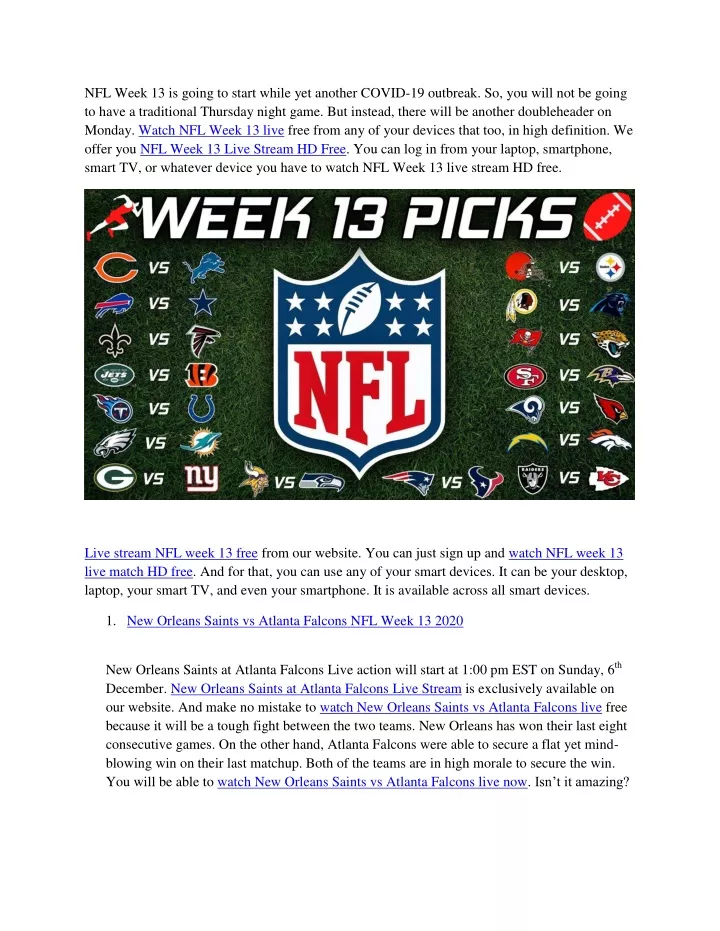 nfl week 13 is going to start while yet another