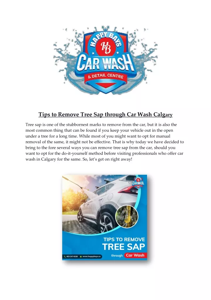tips to remove tree sap through car wash calg ary