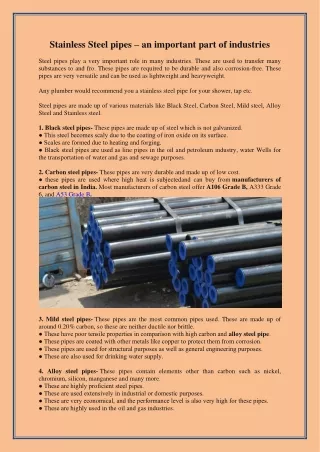 Stainless Steel pipes – an important part of industries