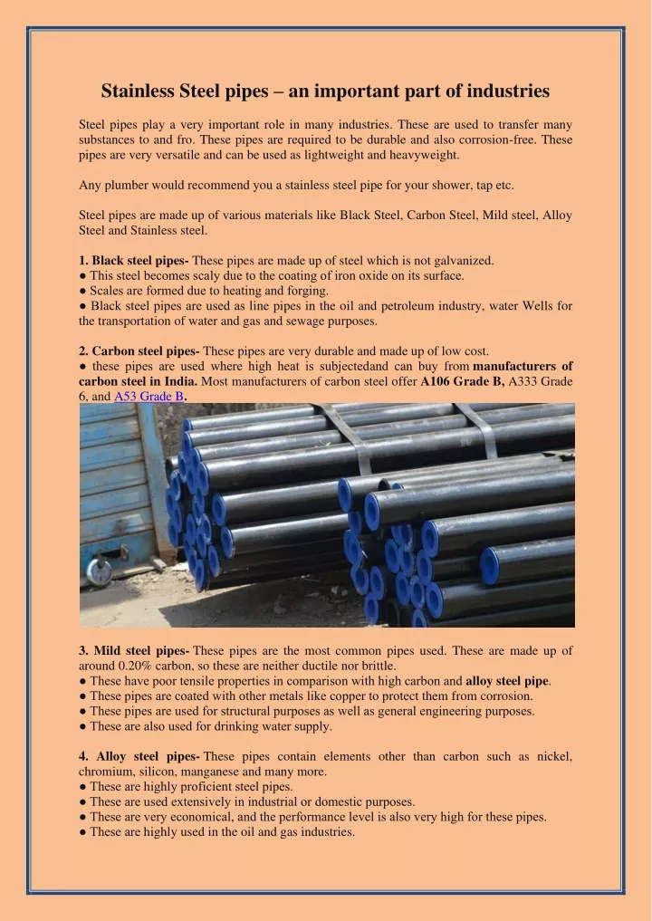 stainless steel pipes an important part