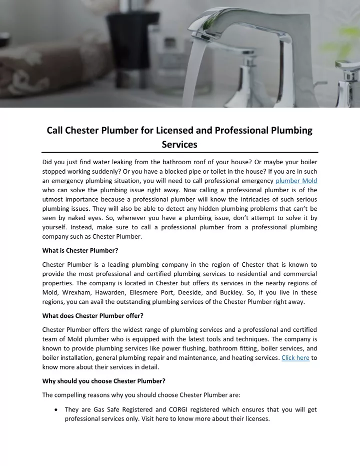 call chester plumber for licensed