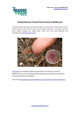 Comprehensive Termite Pest Control in Melbourne