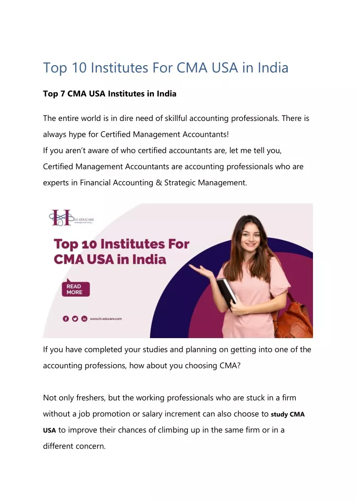 top 10 institutes for cma usa in india