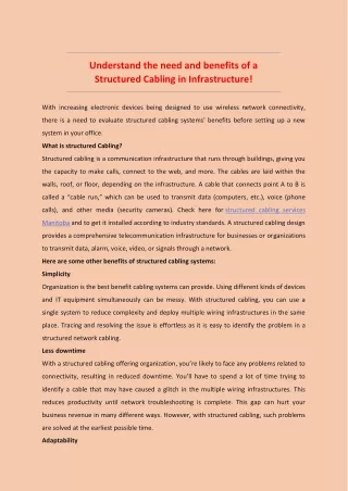 understand the need and benefits of a structured