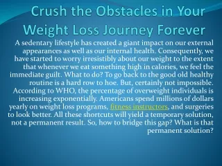 Crush the Obstacles in Your Weight Loss Journey Forever