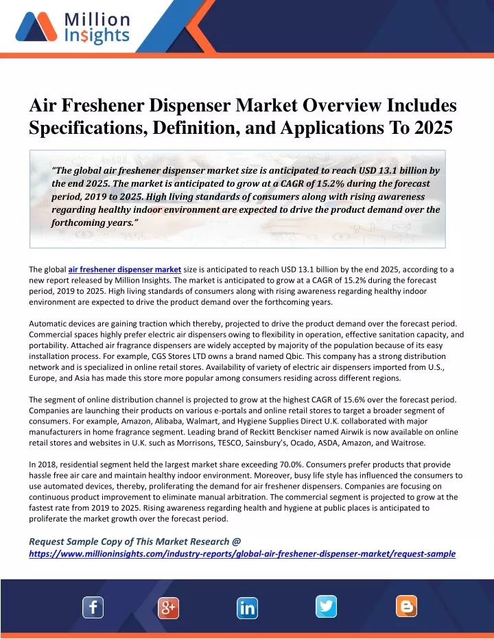 air freshener dispenser market overview includes