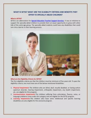 what is setss what are the eligibility criteria