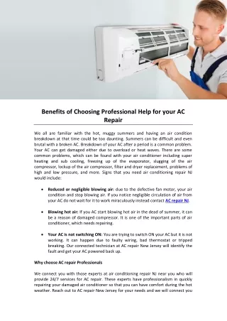 Benefits of Choosing Professional Help for your AC Repair