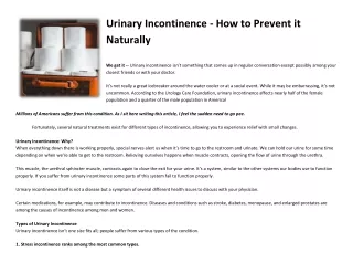 Urinary Incontinence - How to Prevent it Naturally