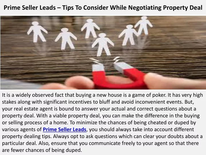 prime seller leads tips to consider while negotiating property deal